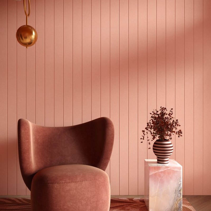 Fracture Fineline acoustic wall panels in pink behind lounge seating