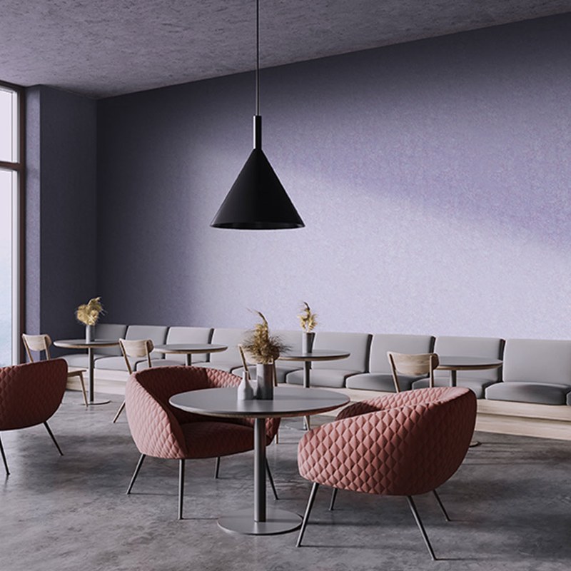 Solid acoustic felt wall panels in a lounge setting