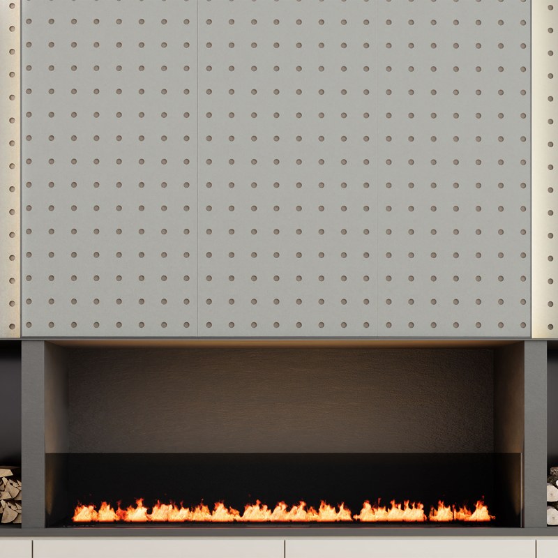 Pixel acoustic wall panels with cut-through circle pattern